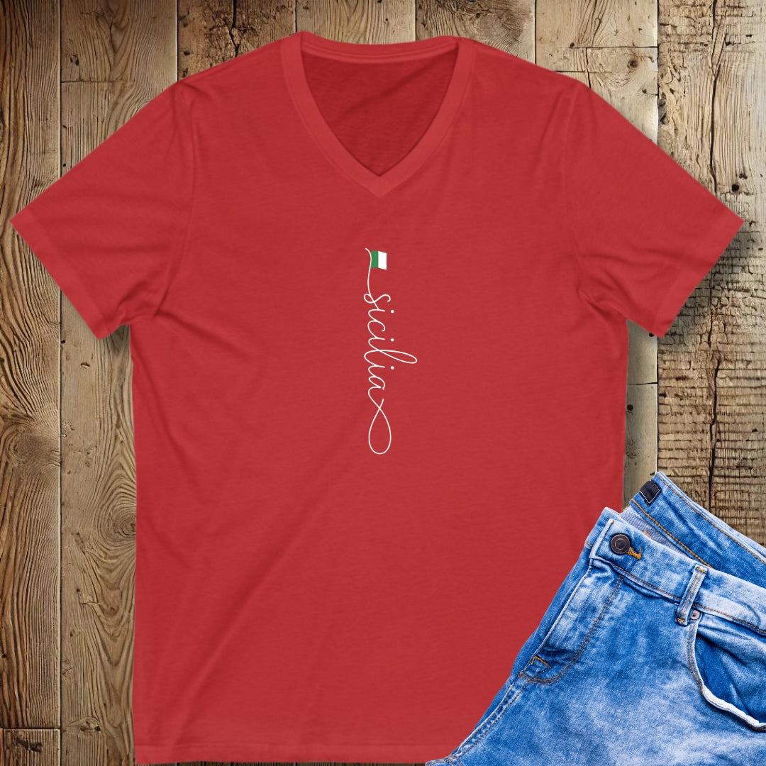 Vertical Sicilia Sicily Italian Flag V-Neck Tee