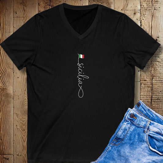 Vertical Sicilia Sicily Italian Flag V-Neck Tee