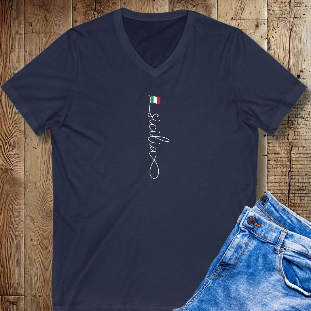 Vertical Sicilia Sicily Italian Flag V-Neck Tee