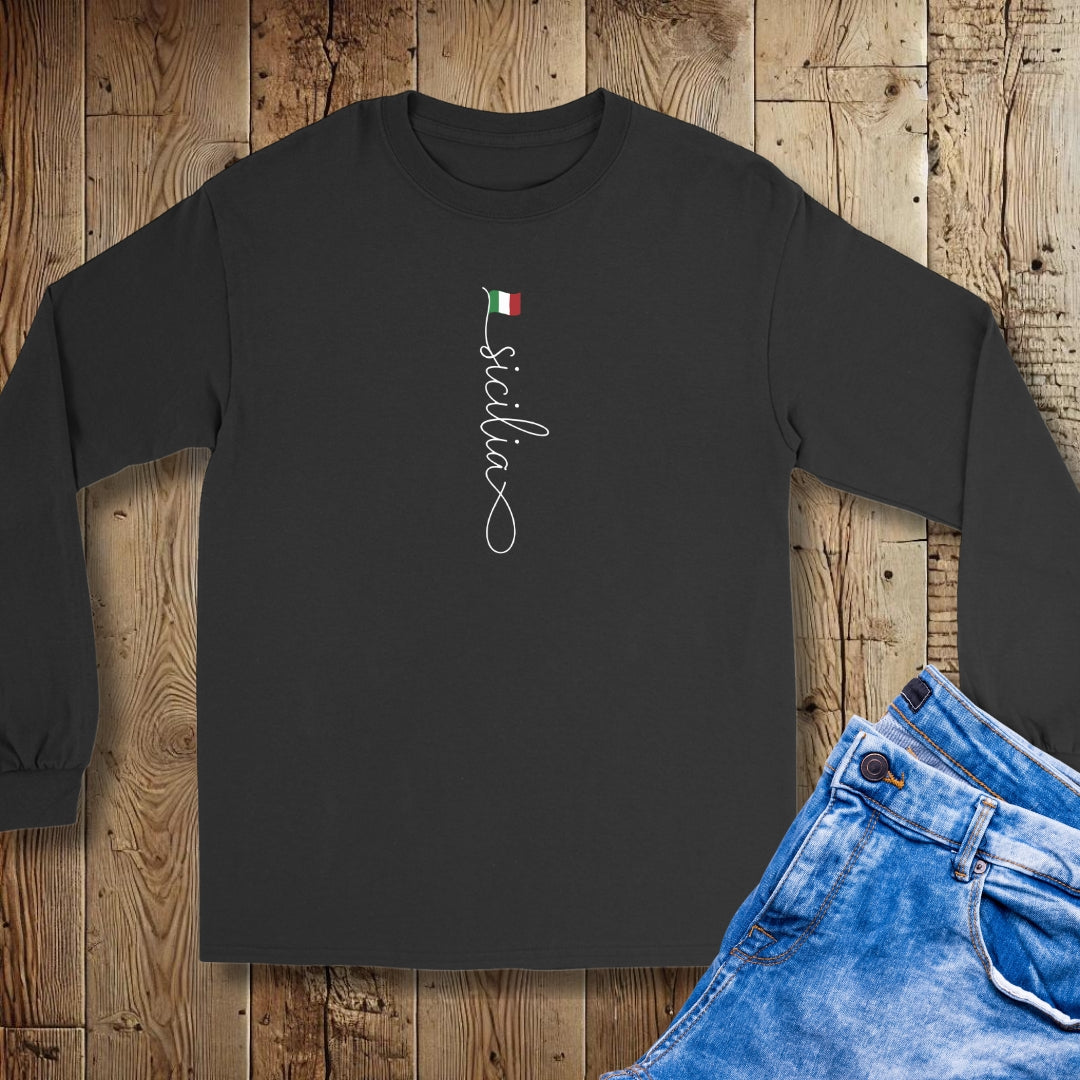 Vertical Sicilia Sicily Italian Flag Unisex Long Sleeve Tee