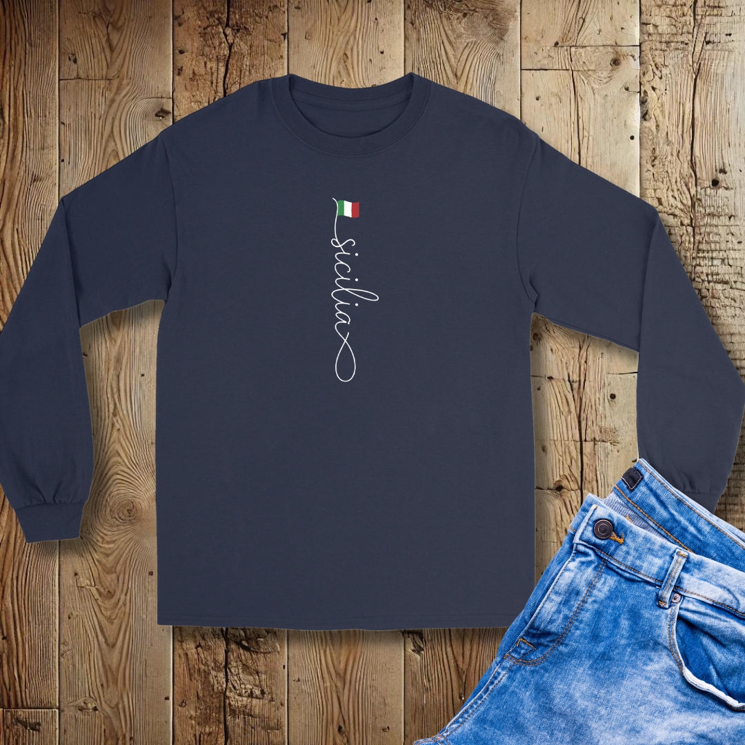 Vertical Sicilia Sicily Italian Flag Unisex Long Sleeve Tee