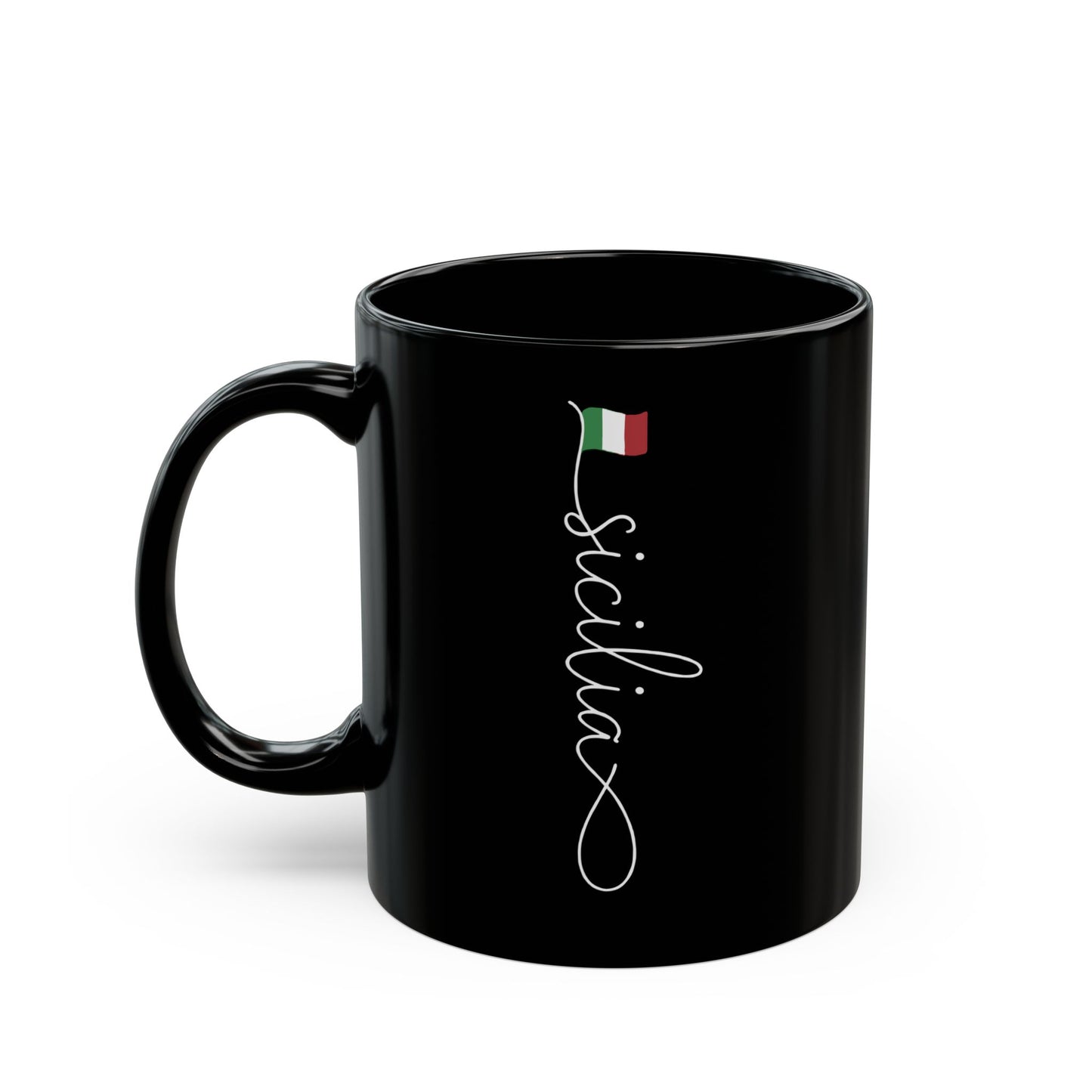 Vertical Sicilia Sicily Italian Flag Black Mug (11oz, 15oz)