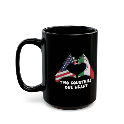 Two Countries One Heart Italian American Flags Black Mug (11oz, 15oz)