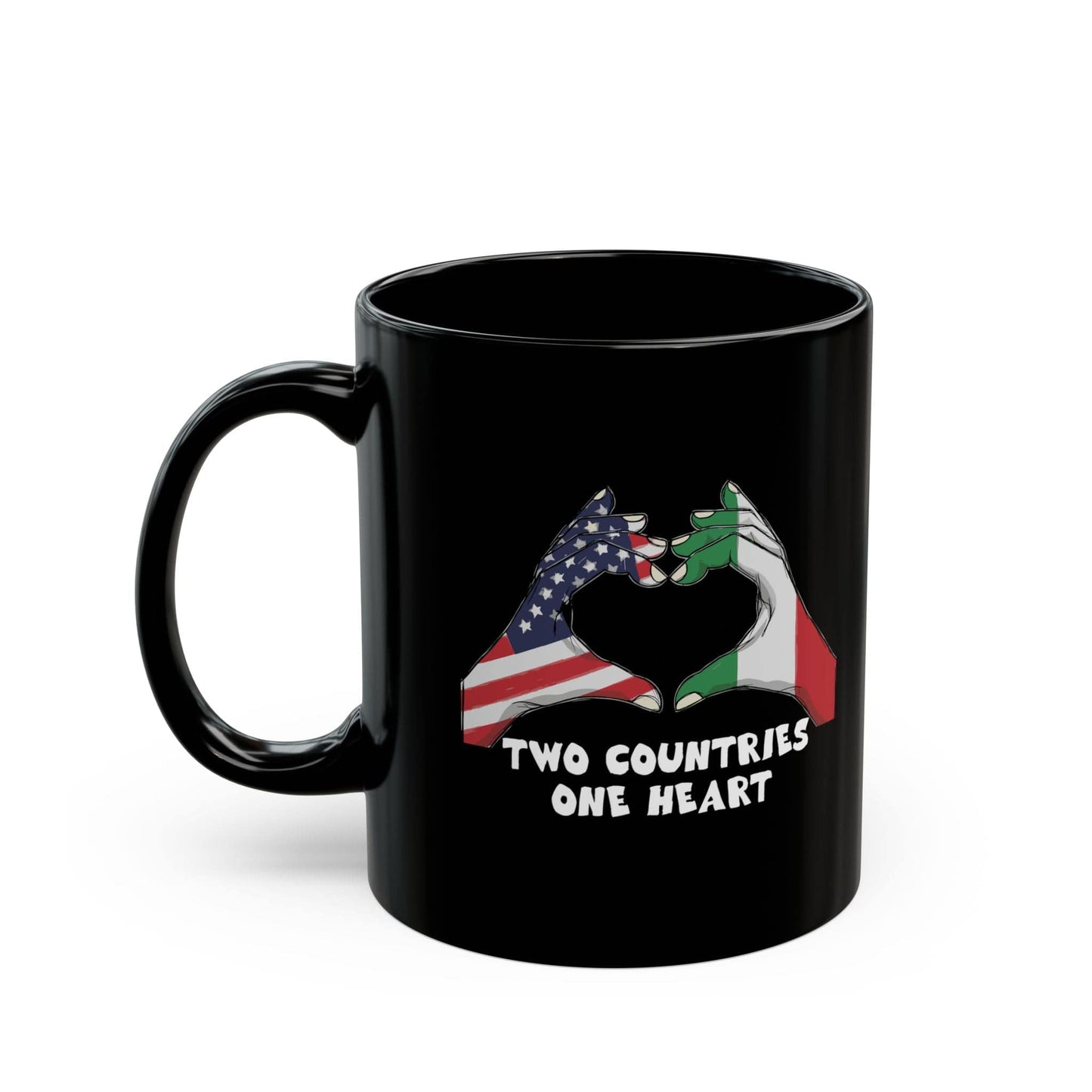 Two Countries One Heart Italian American Flags Black Mug (11oz, 15oz)