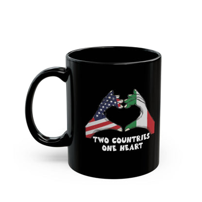 Two Countries One Heart Italian American Flags Black Mug (11oz, 15oz)