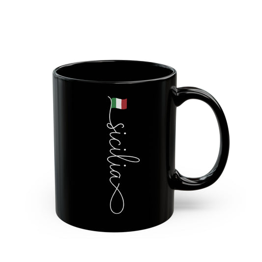 Vertical Sicilia Sicily Italian Flag Black Mug (11oz, 15oz)