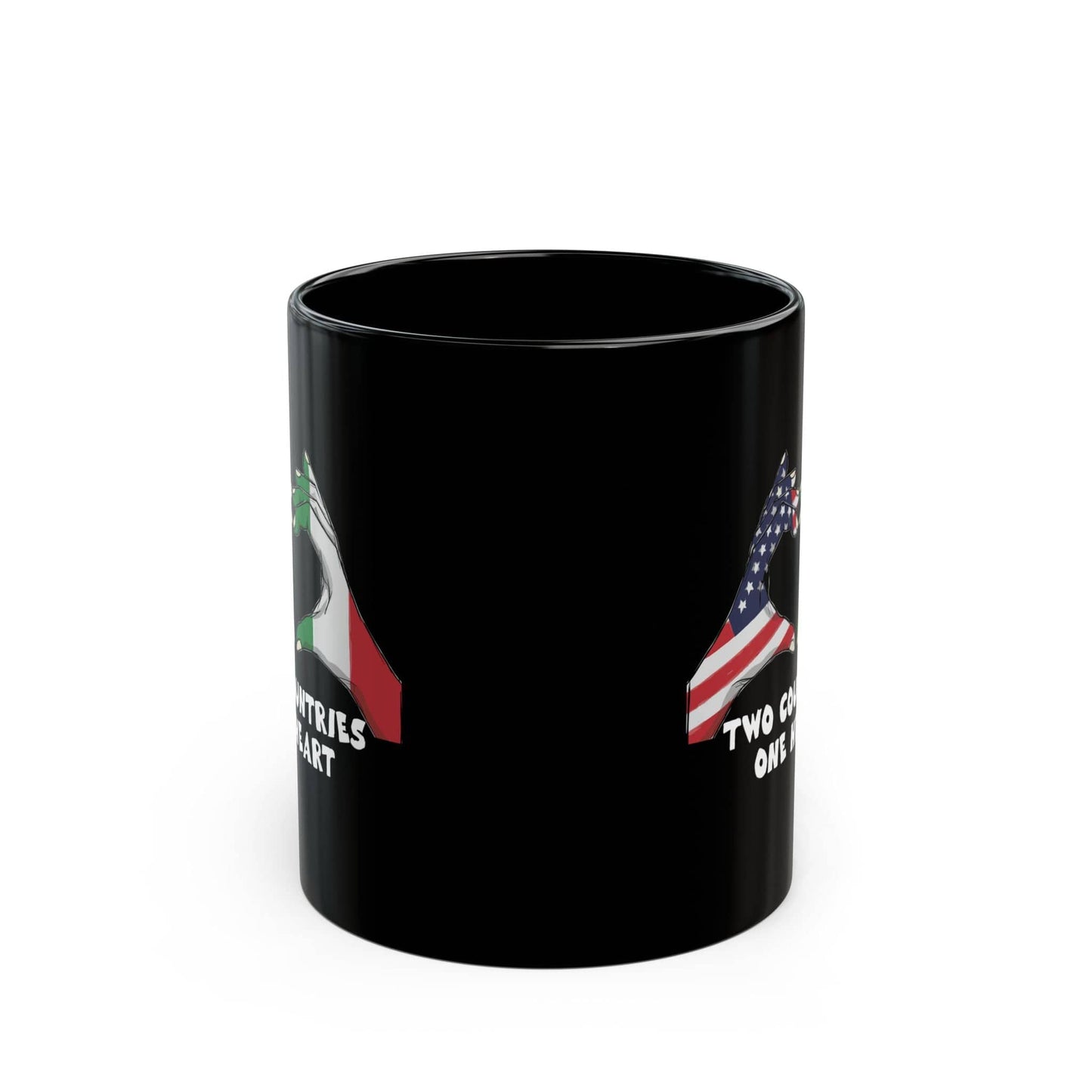 Two Countries One Heart Italian American Flags Black Mug (11oz, 15oz)