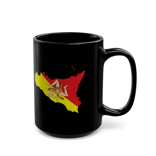 Map of Sicily with Distressed Effect Black Mug (11oz, 15oz)