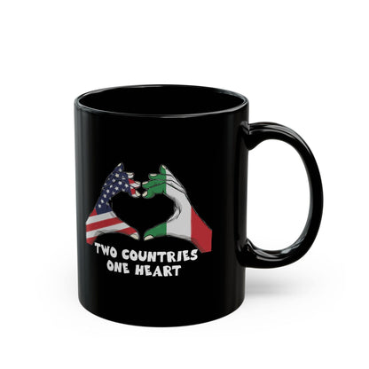 Two Countries One Heart Italian American Flags Black Mug (11oz, 15oz)
