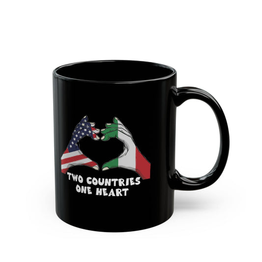Two Countries One Heart Italian American Flags Black Mug (11oz, 15oz)