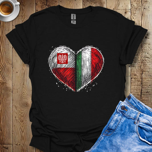 Cute Half Polish Half Italian Flag Hearts T-shirt