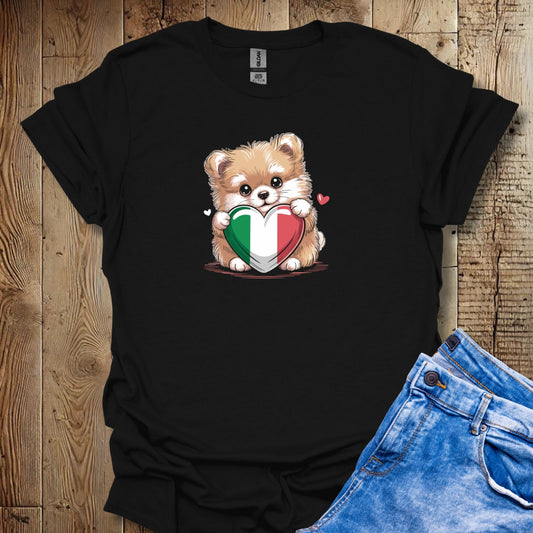 Pomeranian Puppy with Italian Heart Flag T-shirt
