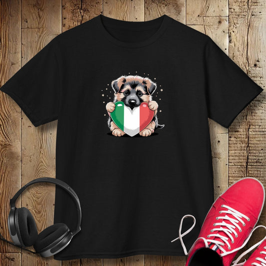 German Shepherd Puppy with Italian Heart Flag Kids Tee