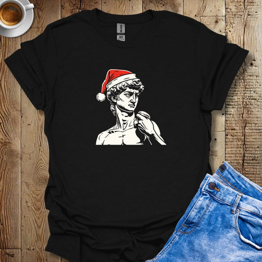 Statue Of David In Santa Hat Italian Christmas T-shirt