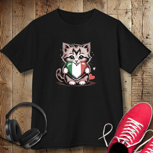 Kitten with Italian Heart Flag Kids Tee