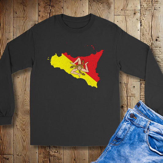 Sicilian Trinacria Flag Map Unisex Long Sleeve Tee