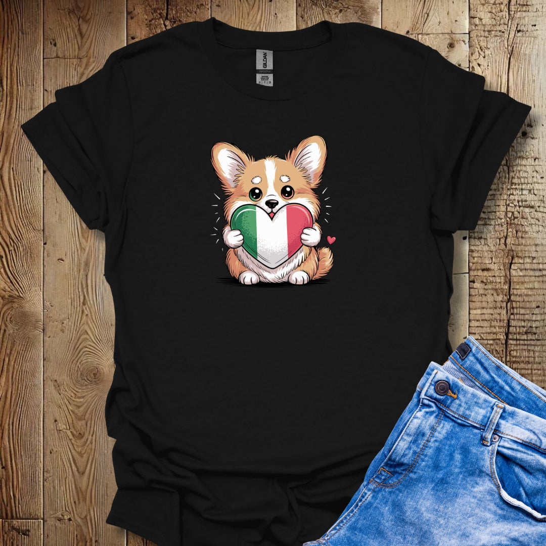 Corgi Puppy with Italian Heart Flag T-shirt