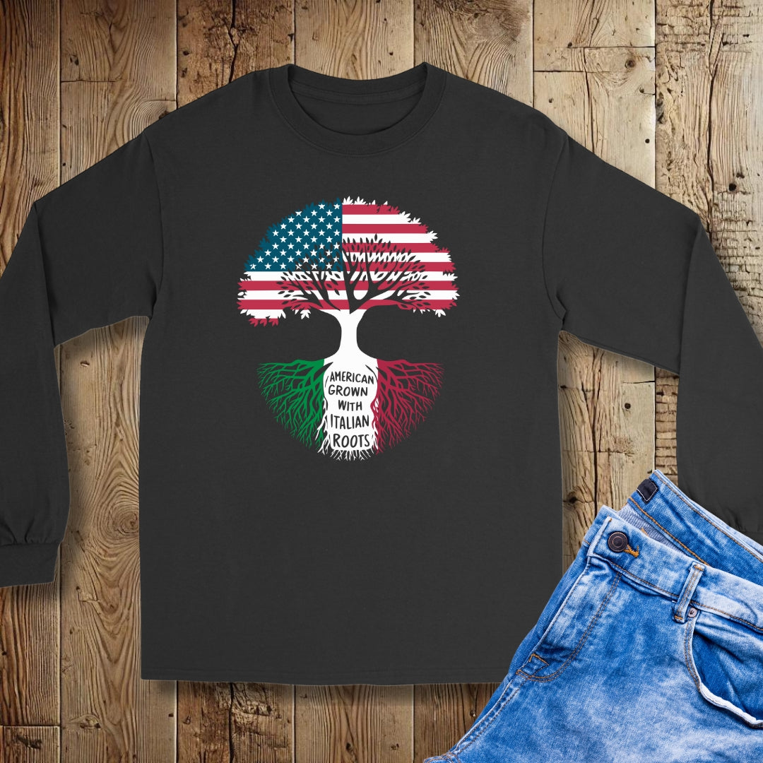 American Grown with Italian Roots Tree Unisex Long Sleeve Tee