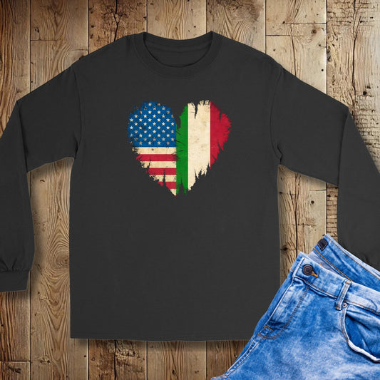Distressed American Italian Flag Heart Unisex Long Sleeve Tee