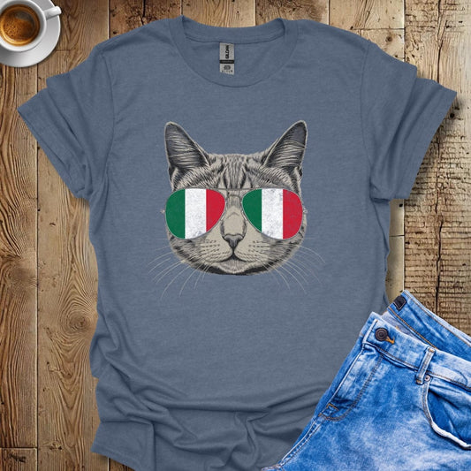 Cat with Italian Flag Sunglasses Italian Pride T-shirt