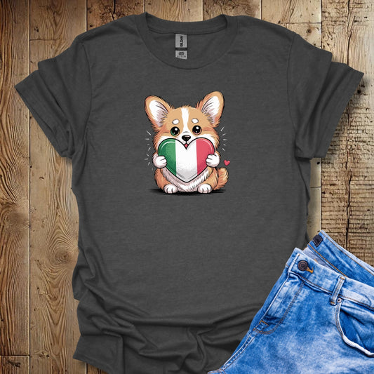 Corgi Puppy with Italian Heart Flag T-shirt