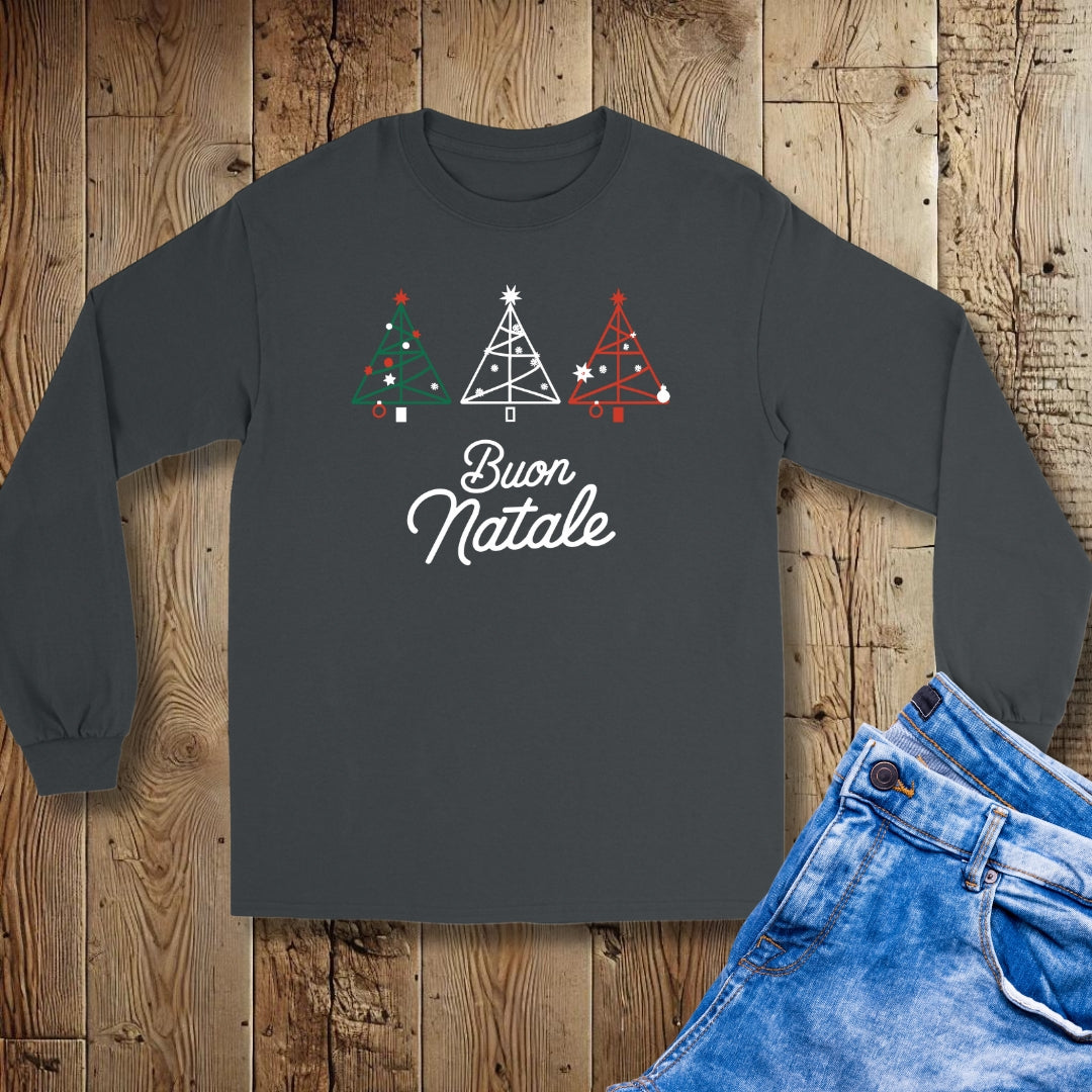 Buon Natale Italian Flag Christmas Trees Unisex Long Sleeve Tee