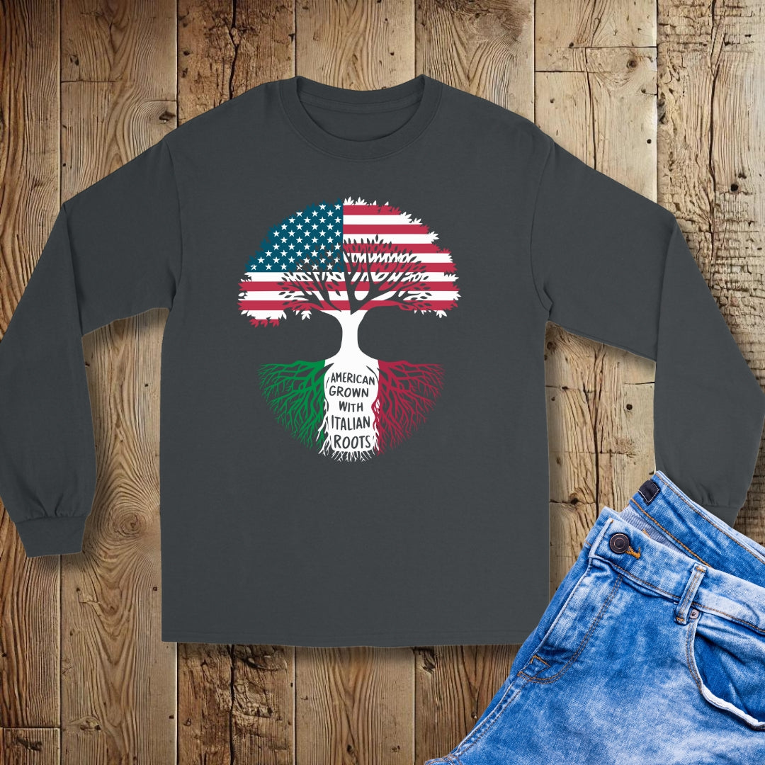American Grown with Italian Roots Tree Unisex Long Sleeve Tee