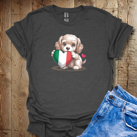 Cocker Spaniel Puppy with Italian Heart Flag T-shirt
