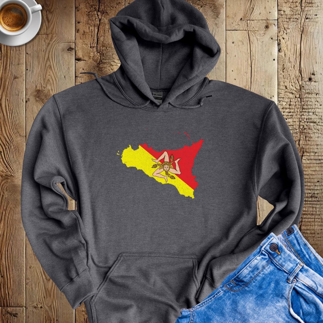 Distressed Sicily Map Hoodie Sweatshirt