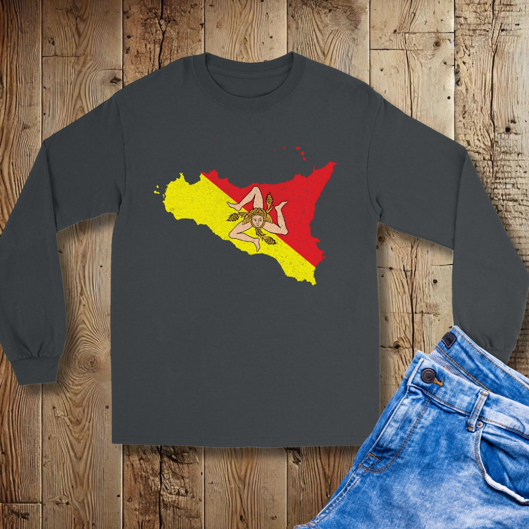 Sicilian Trinacria Flag Map Unisex Long Sleeve Tee