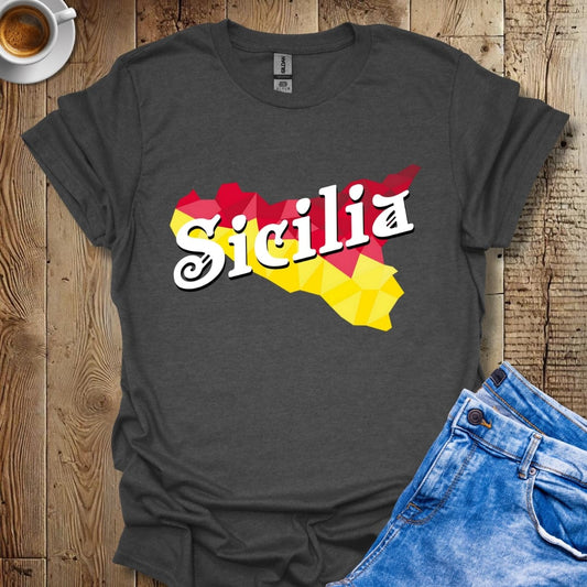 Sicilia with Modern Map of Sicily Italian Pride T-shirt