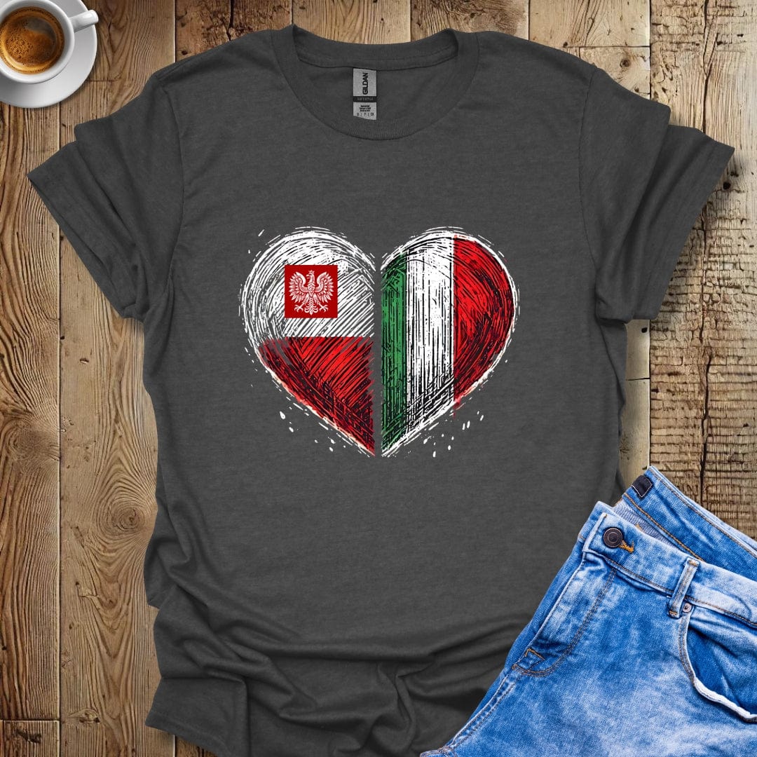 Cute Half Polish Half Italian Flag Hearts T-shirt