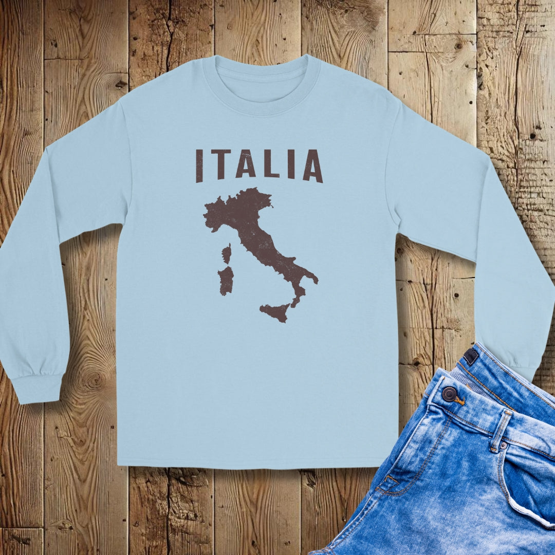 Map of Italia with Distressed Effect Unisex Long Sleeve Tee