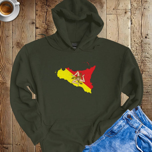 Distressed Sicily Map Hoodie Sweatshirt