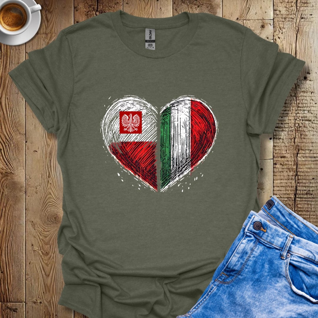 Cute Half Polish Half Italian Flag Hearts T-shirt