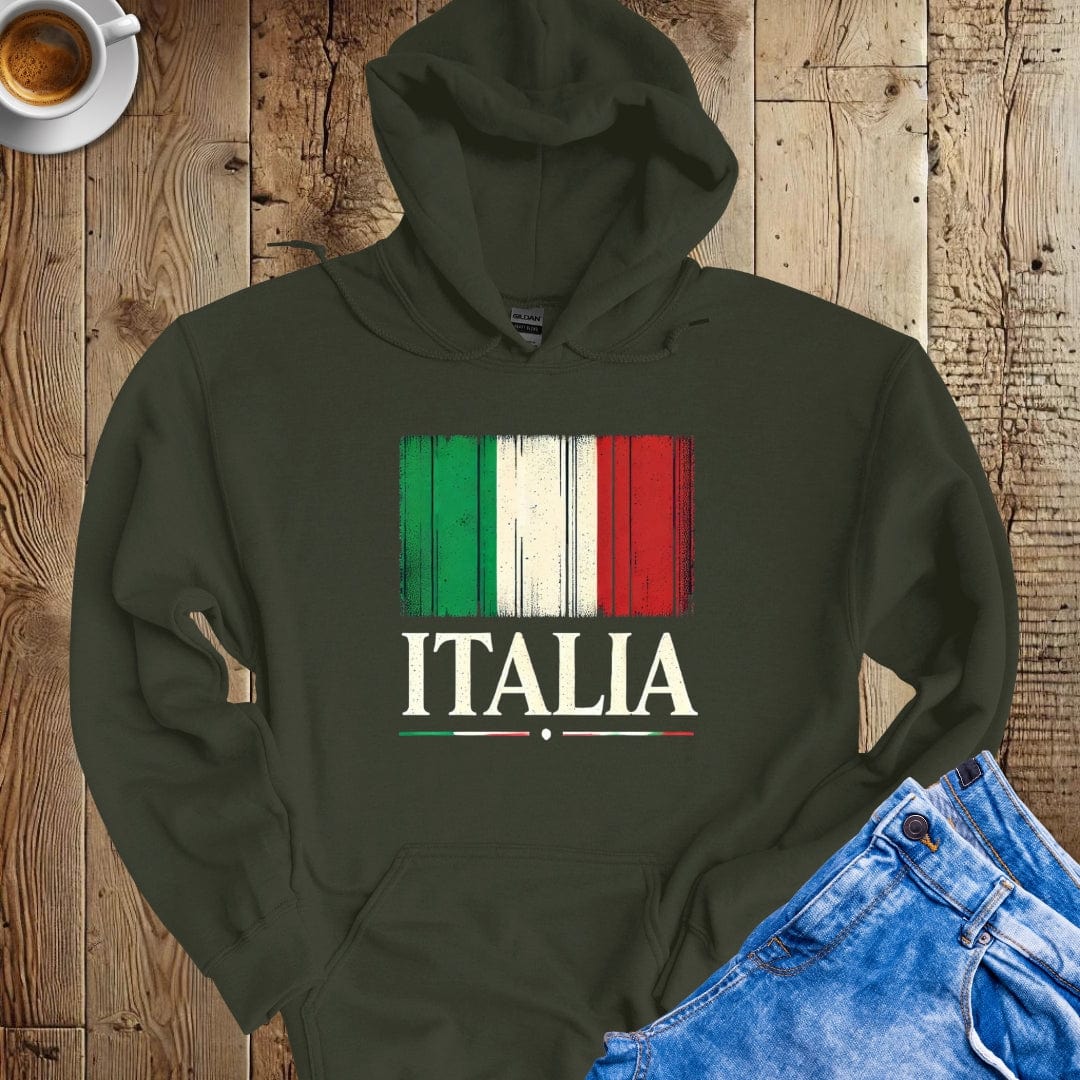 Italia with Distressed Italian Flag Hoodie Sweatshirt