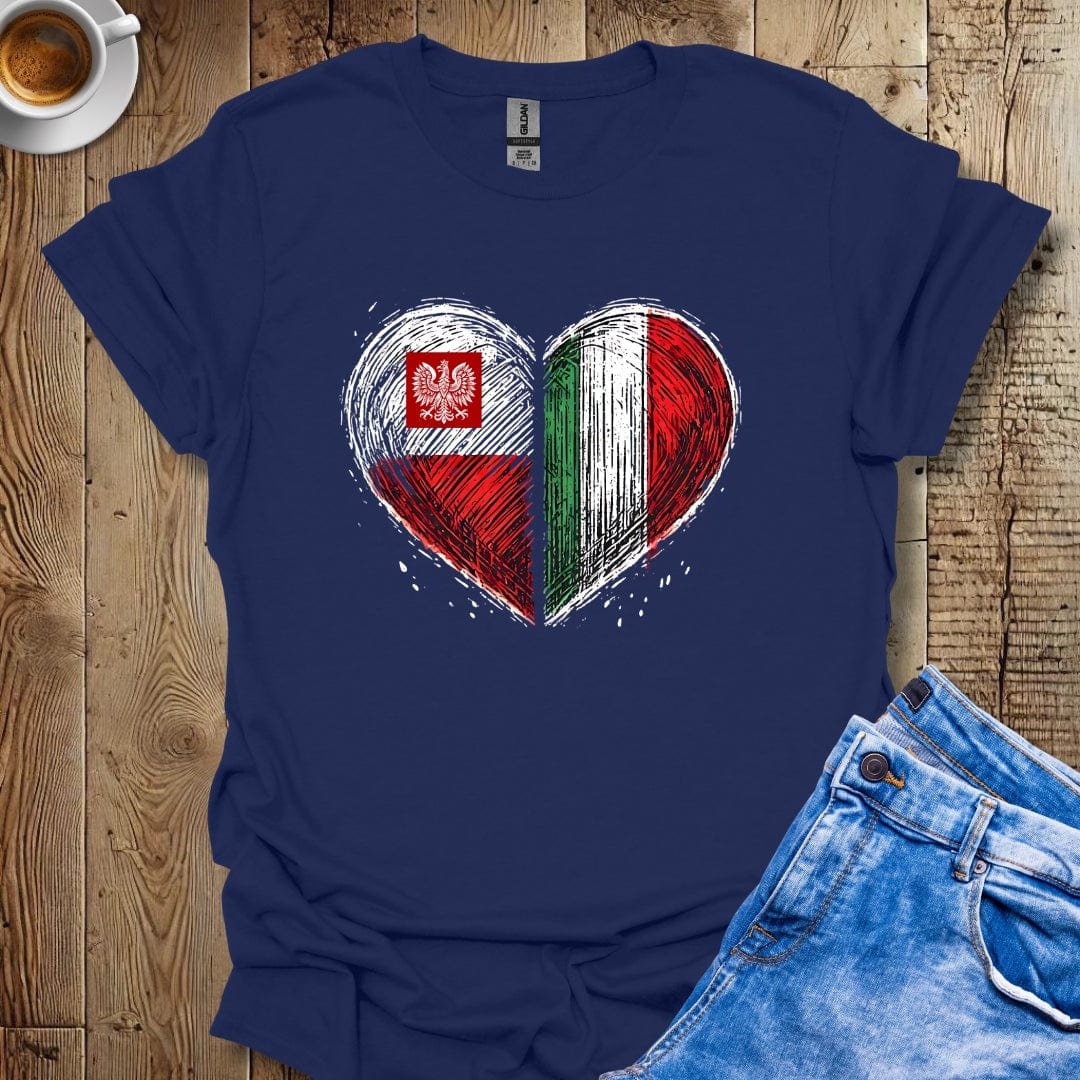 Cute Half Polish Half Italian Flag Hearts T-shirt