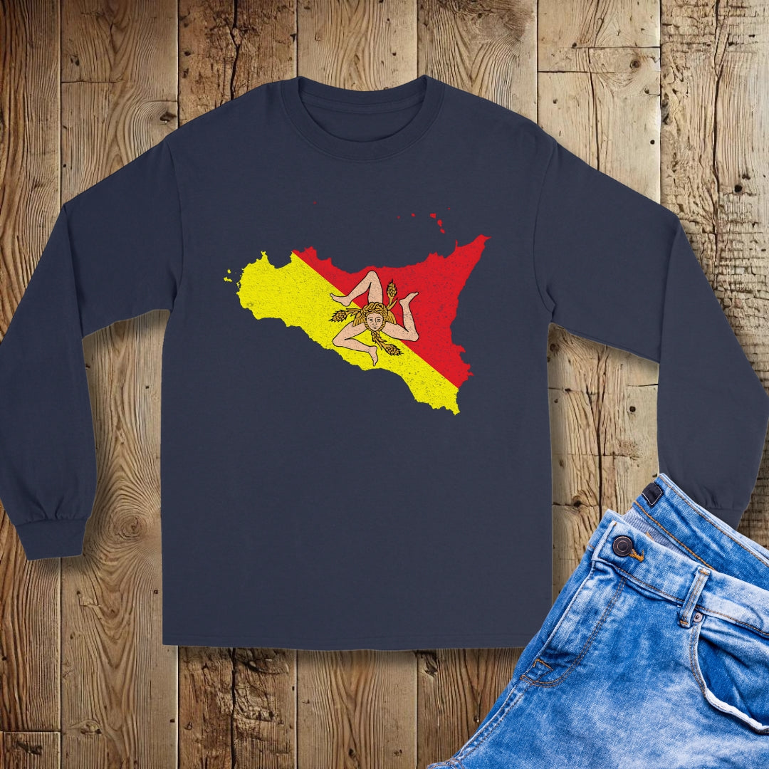 Sicilian Trinacria Flag Map Unisex Long Sleeve Tee
