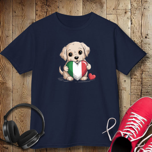 Labrador Puppy with Italian Heart Flag Kids Tee