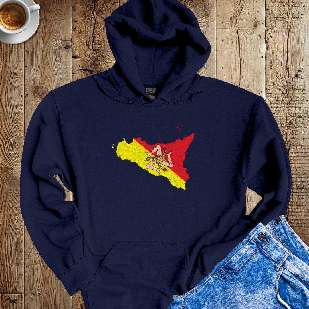 Distressed Sicily Map Hoodie Sweatshirt