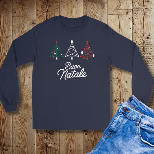 Buon Natale Italian Flag Christmas Trees Unisex Long Sleeve Tee