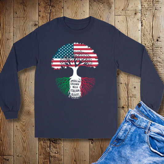 American Grown with Italian Roots Tree Unisex Long Sleeve Tee