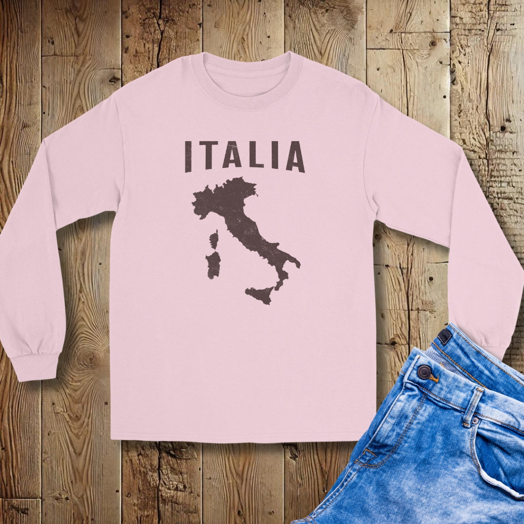 Map of Italia with Distressed Effect Unisex Long Sleeve Tee