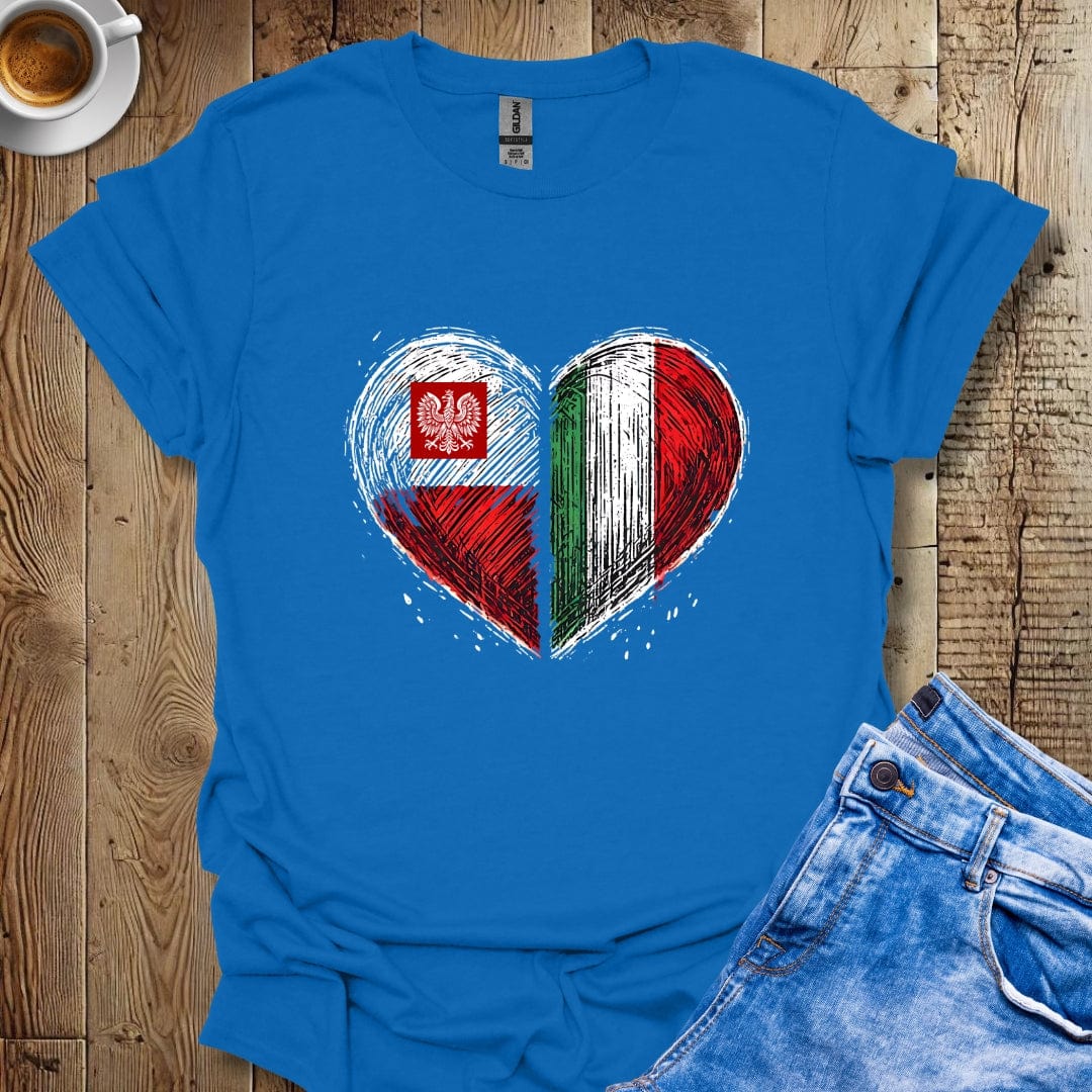 Cute Half Polish Half Italian Flag Hearts T-shirt