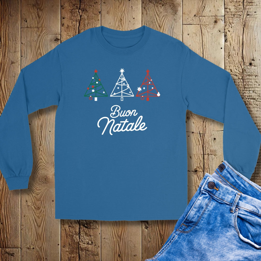 Buon Natale Italian Flag Christmas Trees Unisex Long Sleeve Tee