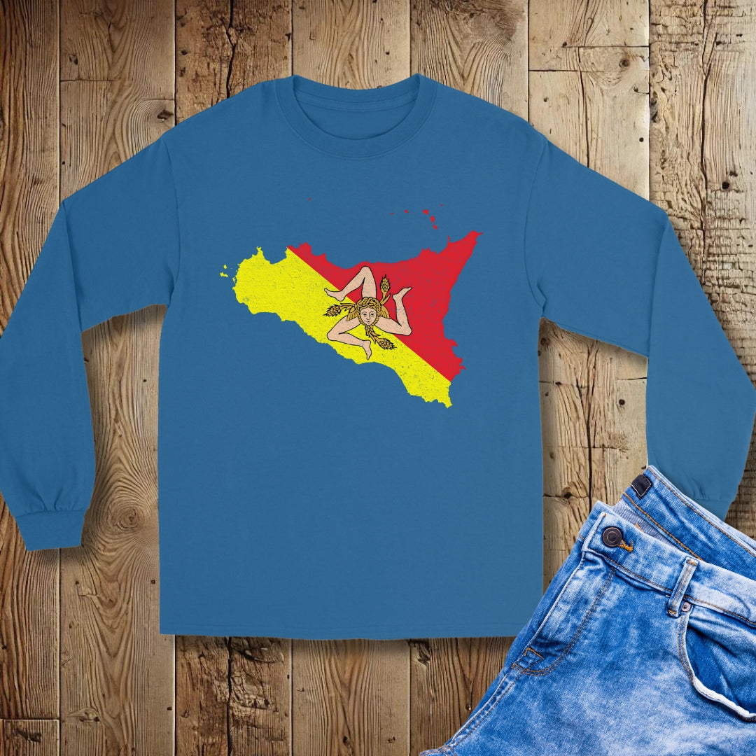Sicilian Trinacria Flag Map Unisex Long Sleeve Tee
