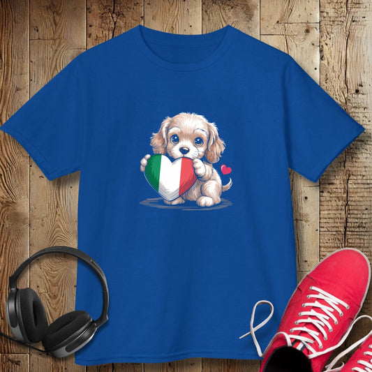 Cocker Spaniel Puppy with Italian Heart Flag Kids Tee