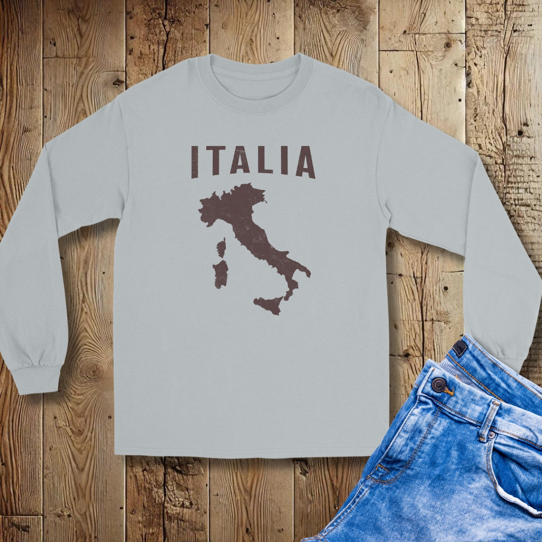 Map of Italia with Distressed Effect Unisex Long Sleeve Tee