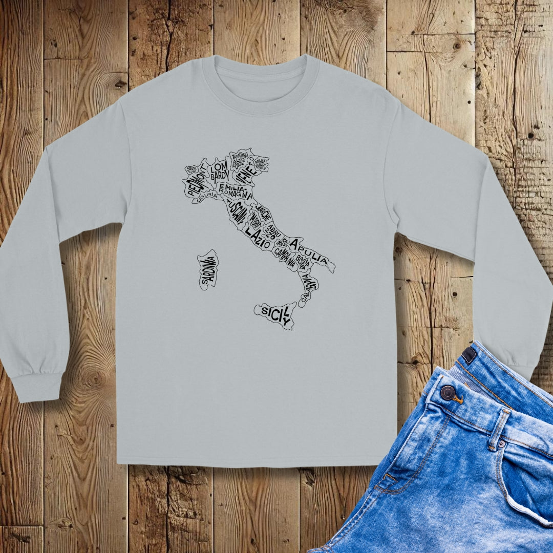 Regional Map of Italy Unisex Long Sleeve Tee