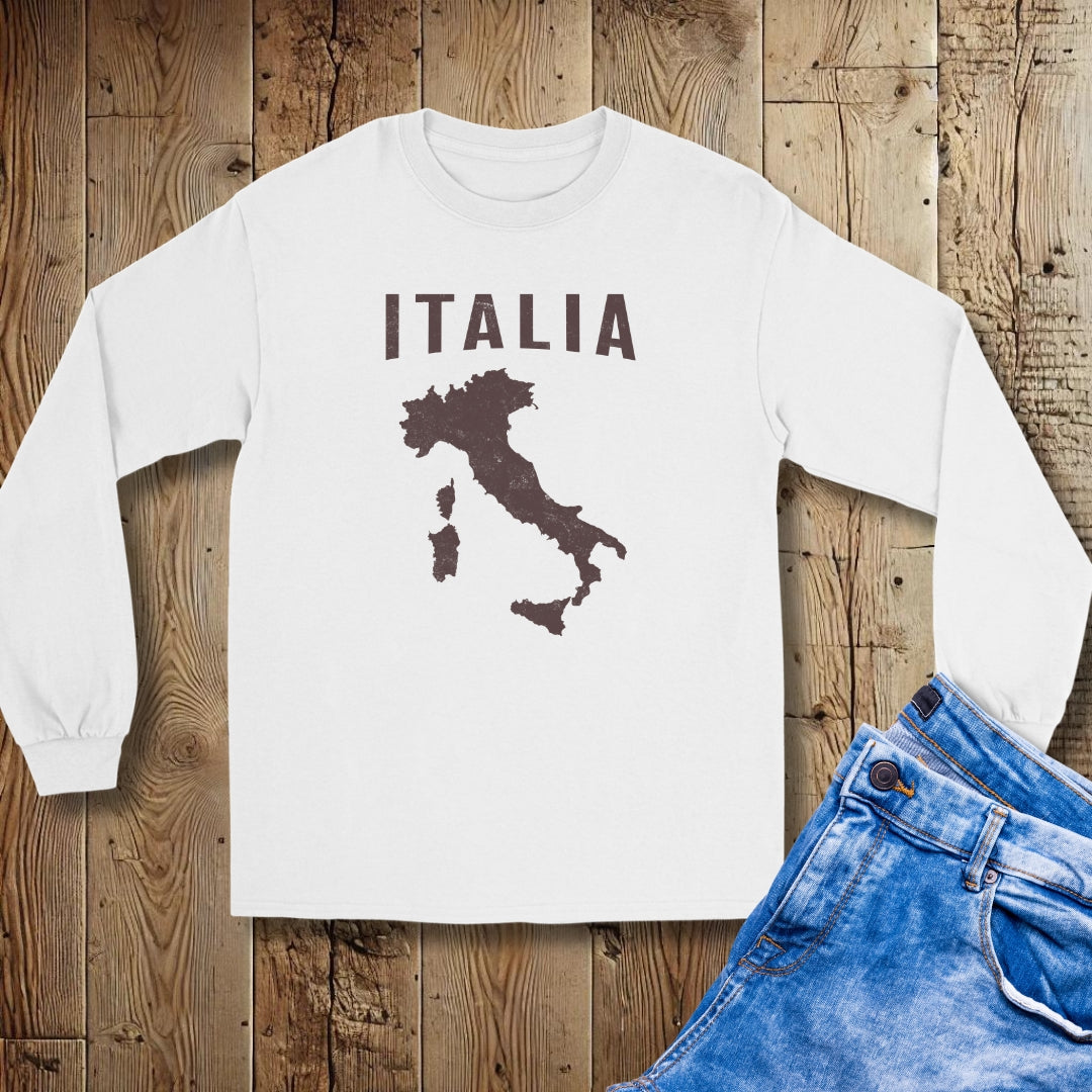 Map of Italia with Distressed Effect Unisex Long Sleeve Tee